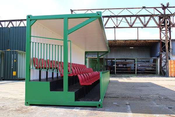 Shipping container sports seating conversion